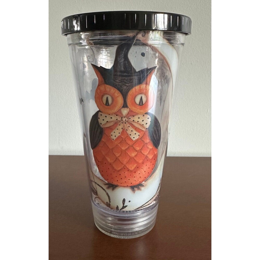Light-Up Owl Tumbler Cup with Lid – 3 Light Settings – Halloween/Fall Design